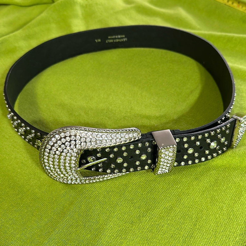 Black Leather Rhinestone Belt